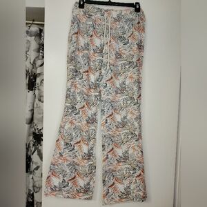 Wide Leg Leaf Print Women's Pants